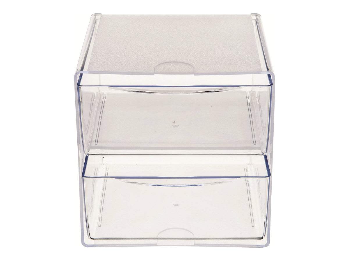 Deflect-O Cube 2 Compartment Stackable Plastic Storage Drawers, Clear