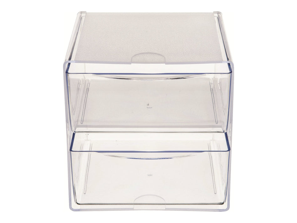 Deflect-O Cube 2 Compartment Stackable Plastic Storage Drawers, Clear