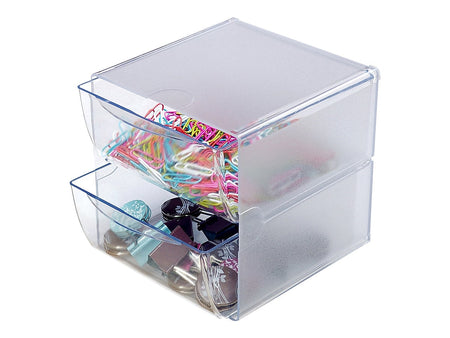 Deflect-O Cube 2 Compartment Stackable Plastic Storage Drawers, Clear