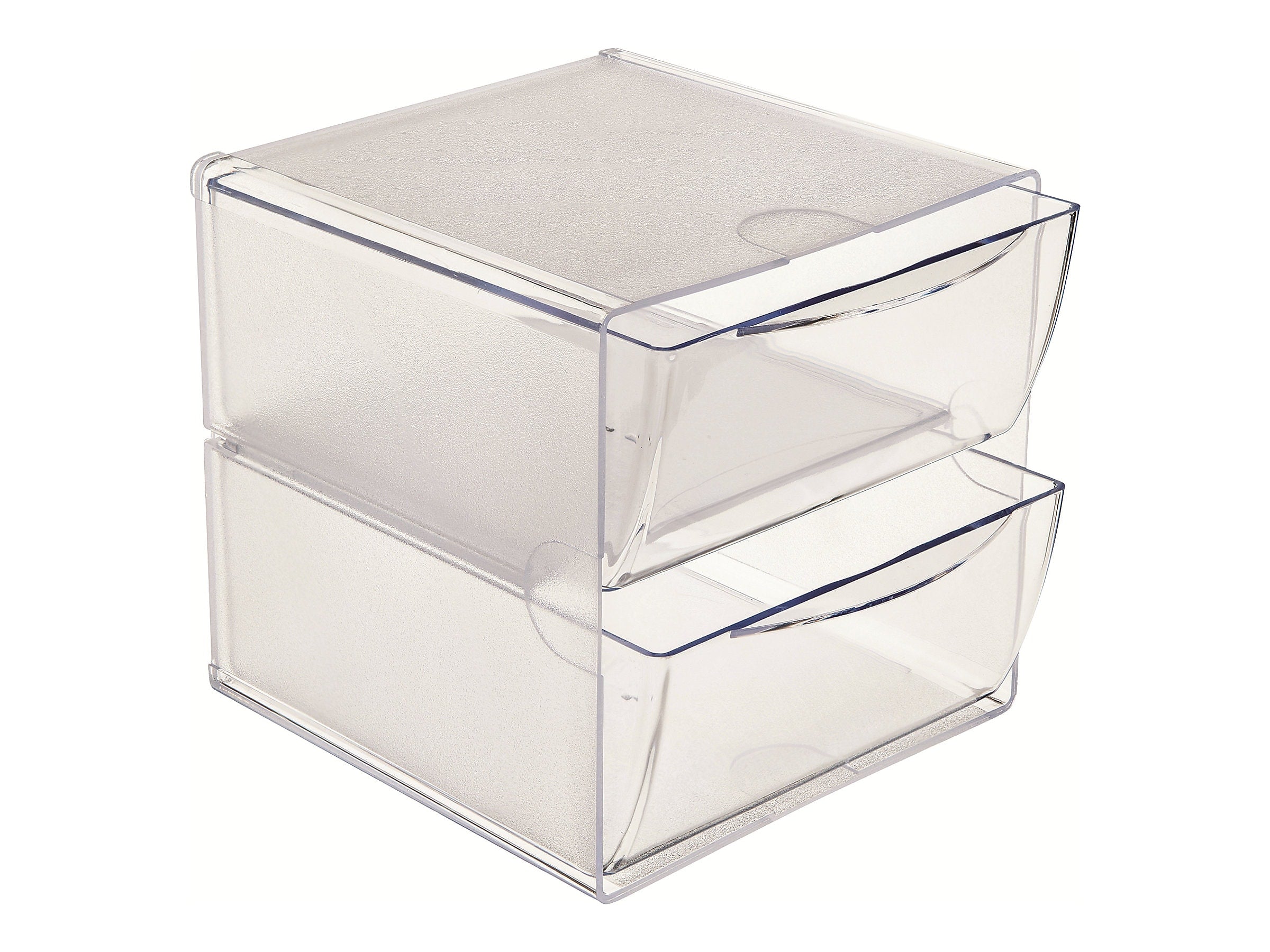 Deflect-O Cube 2 Compartment Stackable Plastic Storage Drawers, Clear