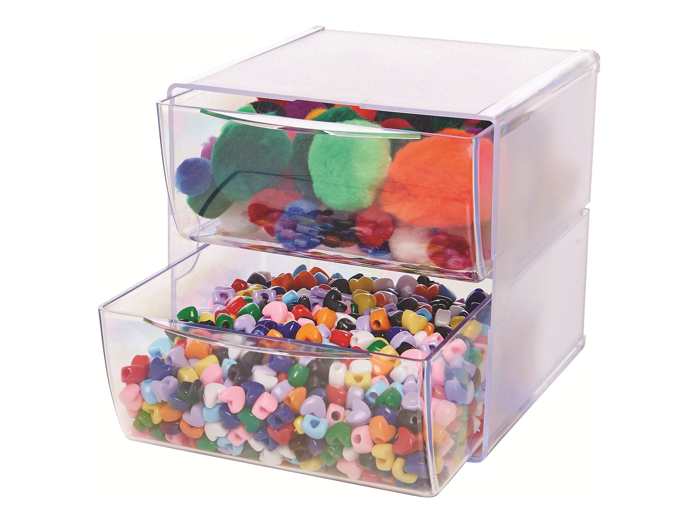 Deflect-O Cube 2 Compartment Stackable Plastic Storage Drawers, Clear