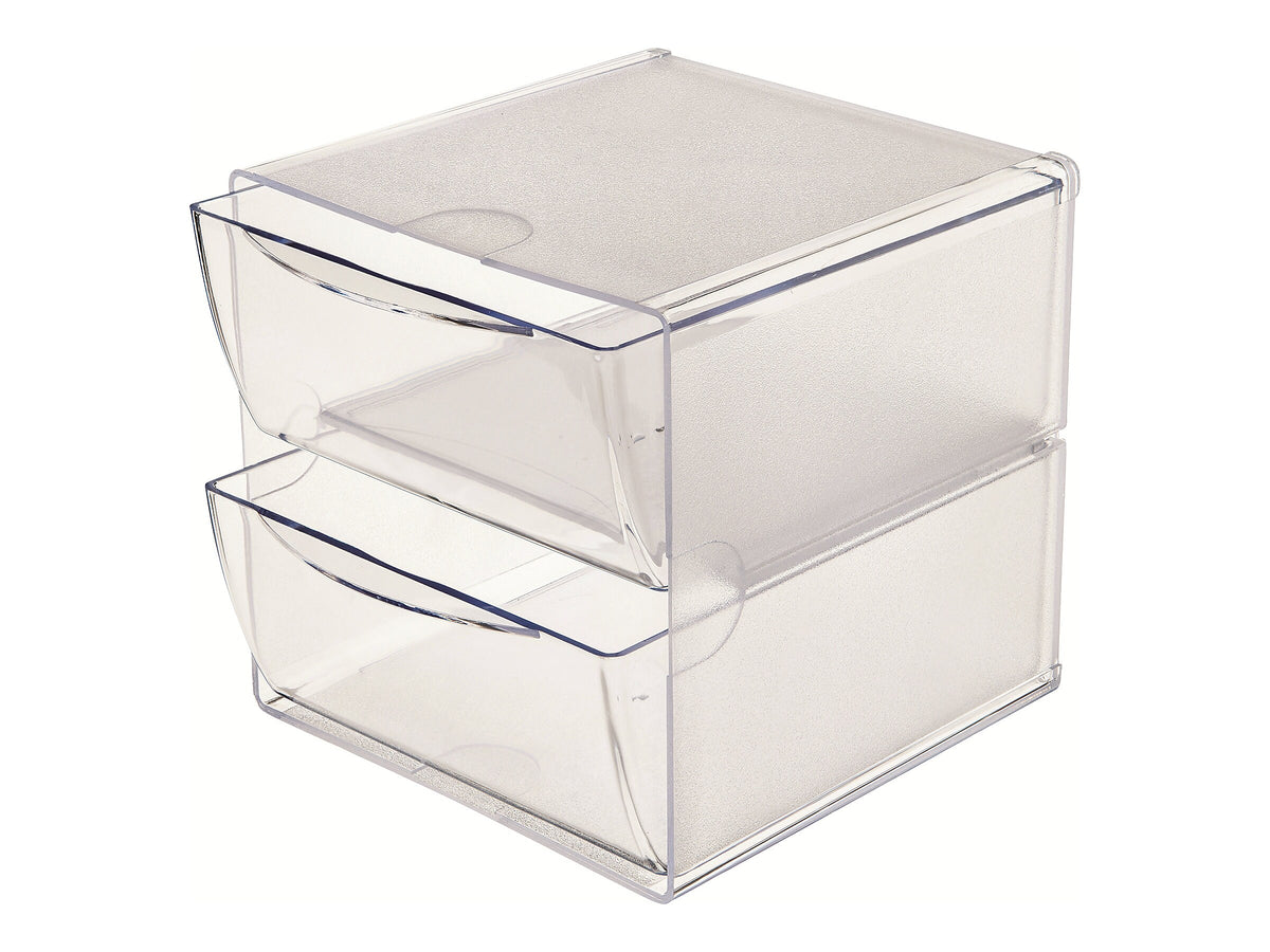 Deflect-O Cube 2 Compartment Stackable Plastic Storage Drawers, Clear