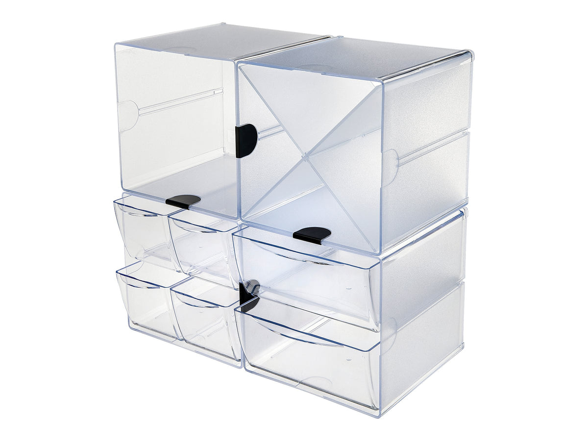 Deflect-O Cube 4 Compartment Stackable Plastic Compartment Storage, Clear