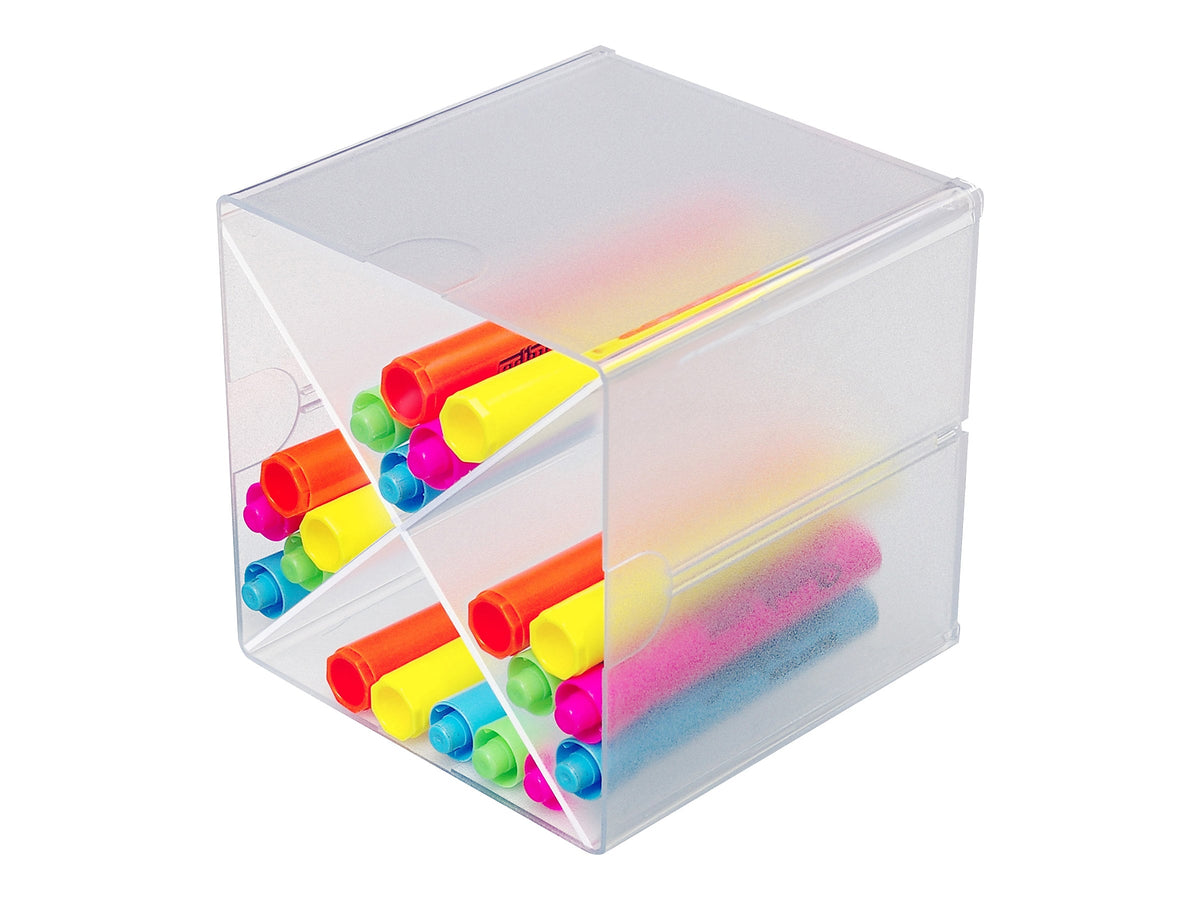 Deflect-O Cube 4 Compartment Stackable Plastic Compartment Storage, Clear