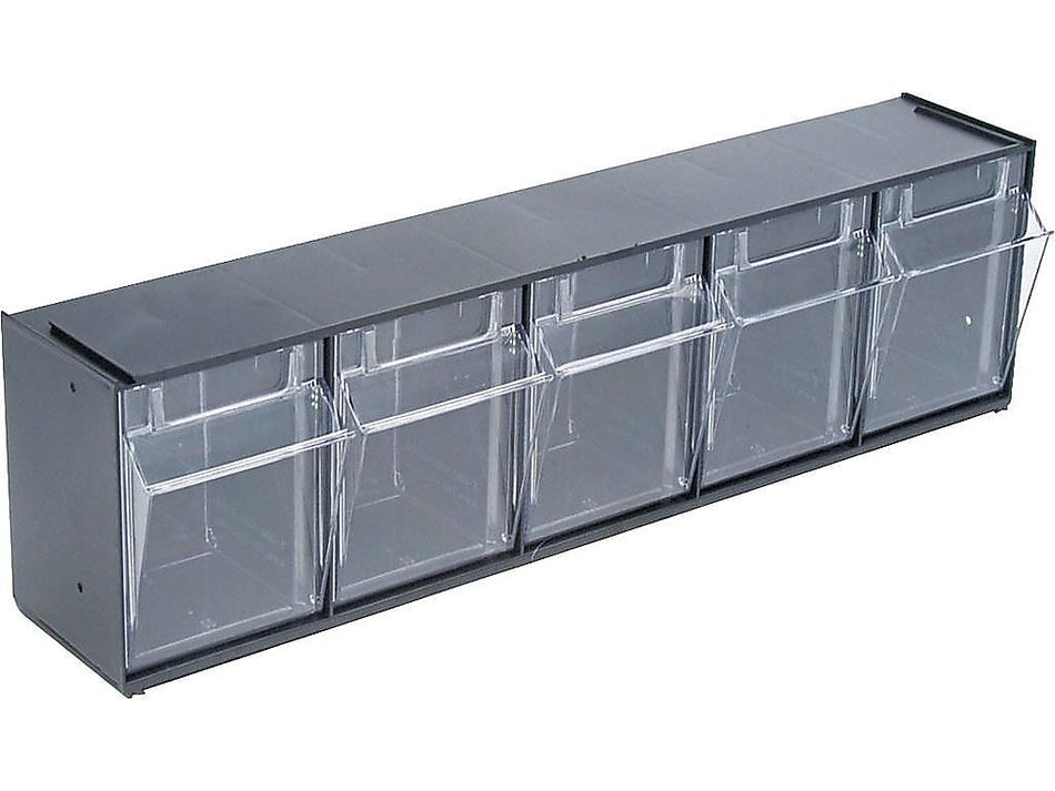 Deflect-O Interlocking Tilt Bin Plastic Compartment Storage, Black/Transparent