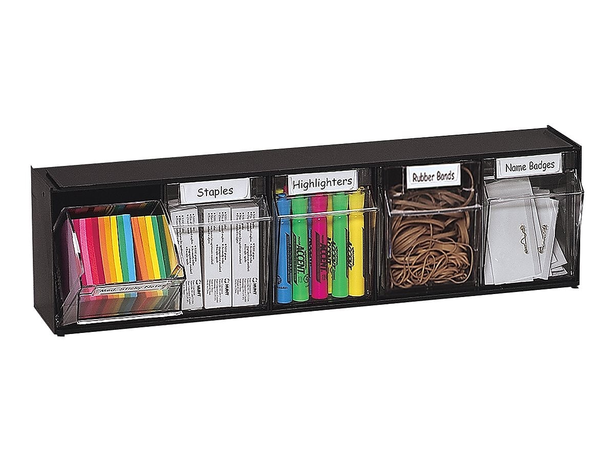 Deflect-O Interlocking Tilt Bin Plastic Compartment Storage, Black/Transparent