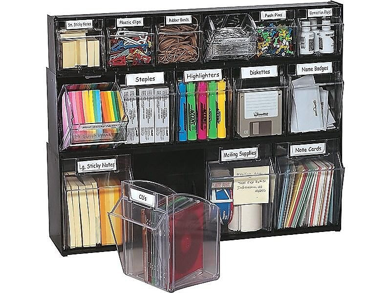 Deflect-O Interlocking Tilt Bin Plastic Compartment Storage, Black/Transparent