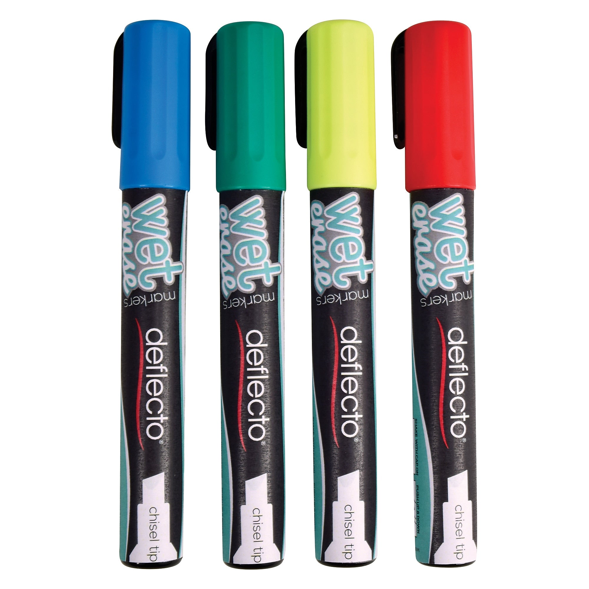Deflect-O Tank Wet Erase Markers, Chisel Tip, Assorted, 4/Pack