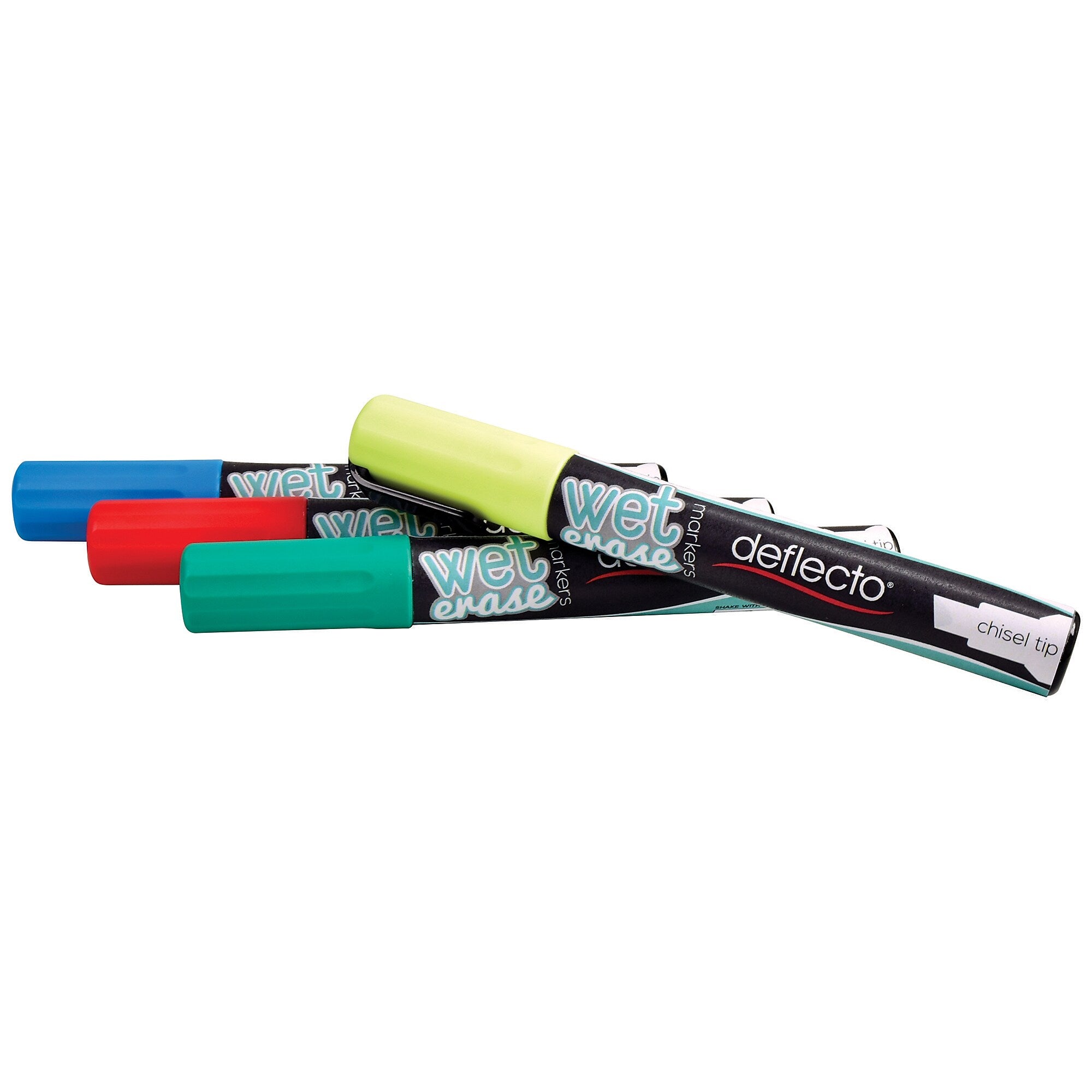 Deflect-O Tank Wet Erase Markers, Chisel Tip, Assorted, 4/Pack