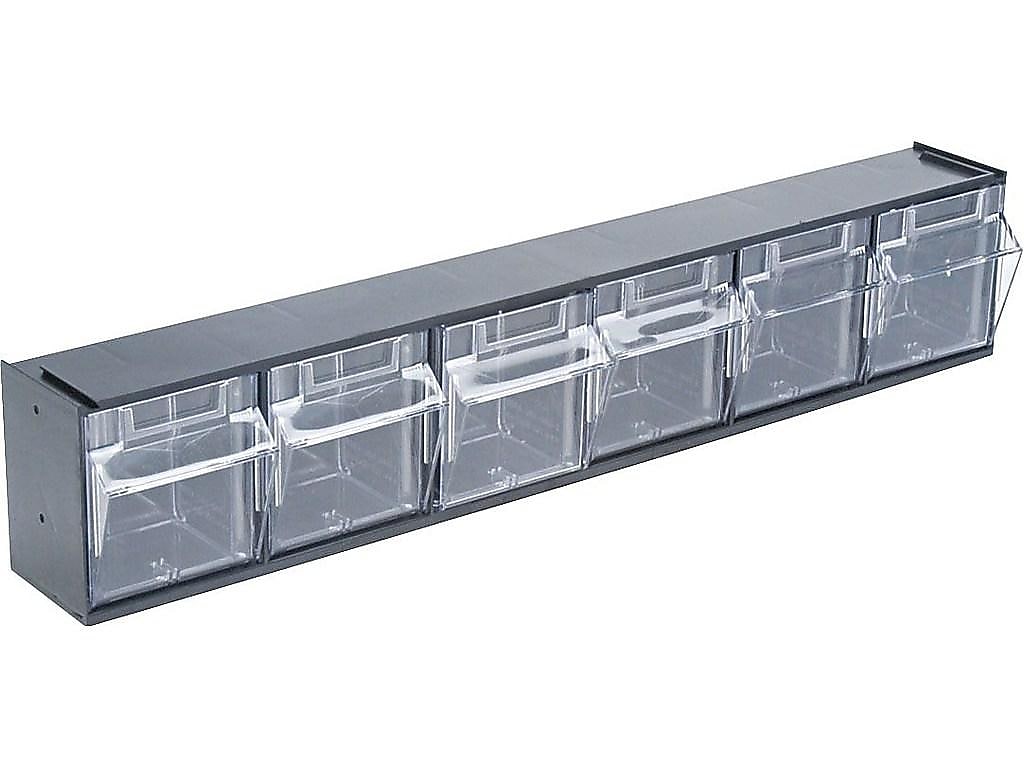 Deflect-O Tilt Bin Interlocking Compartment Storage, Black/Transparent