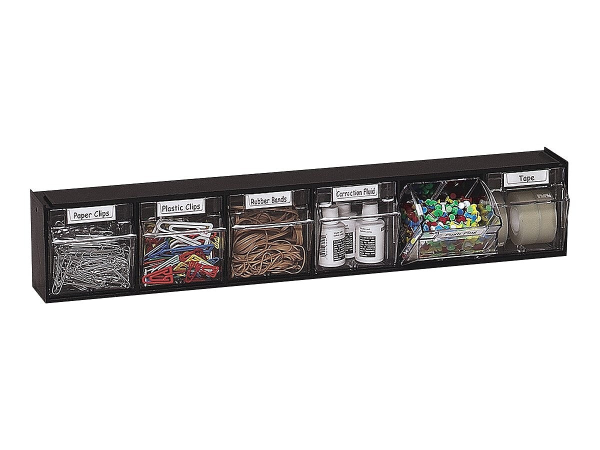 Deflect-O Tilt Bin Interlocking Compartment Storage, Black/Transparent