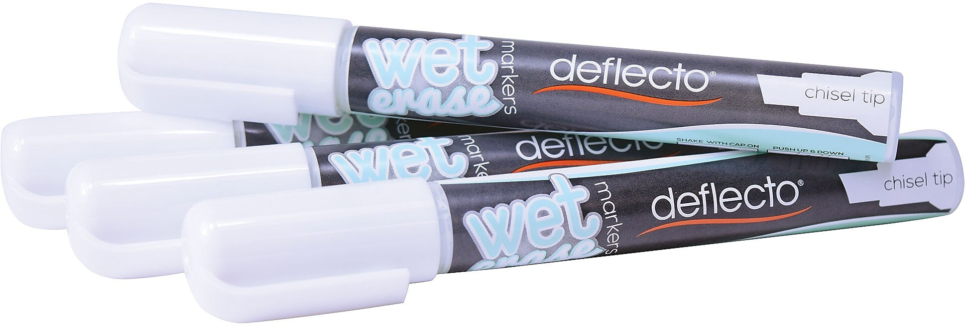 Deflect-O Wet Erase Marker, Chisel Point, White, 4/Pack