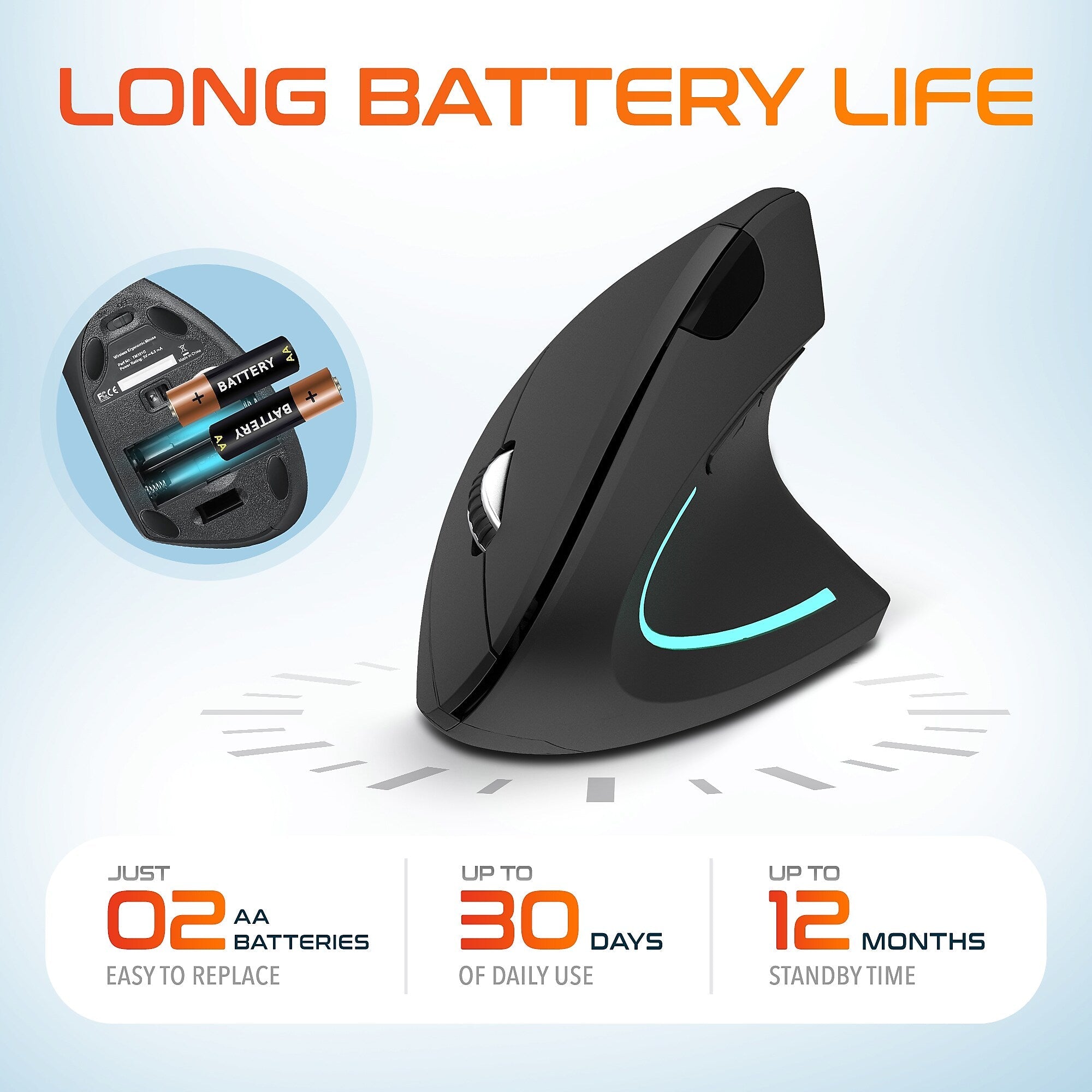 Delton 12 Series Ergonomic Wireless Optical Mouse, Black