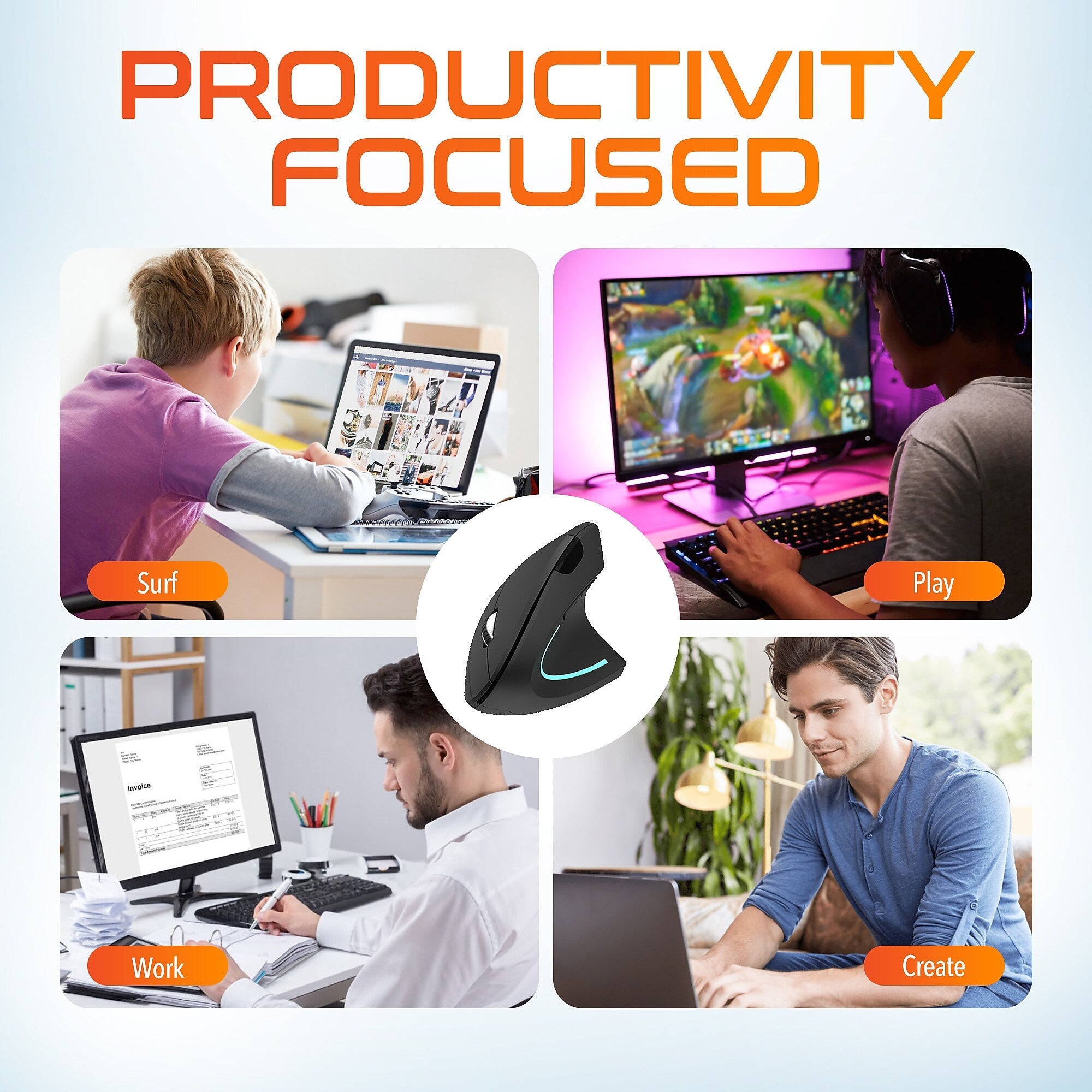 Delton 12 Series Ergonomic Wireless Optical Mouse, Black