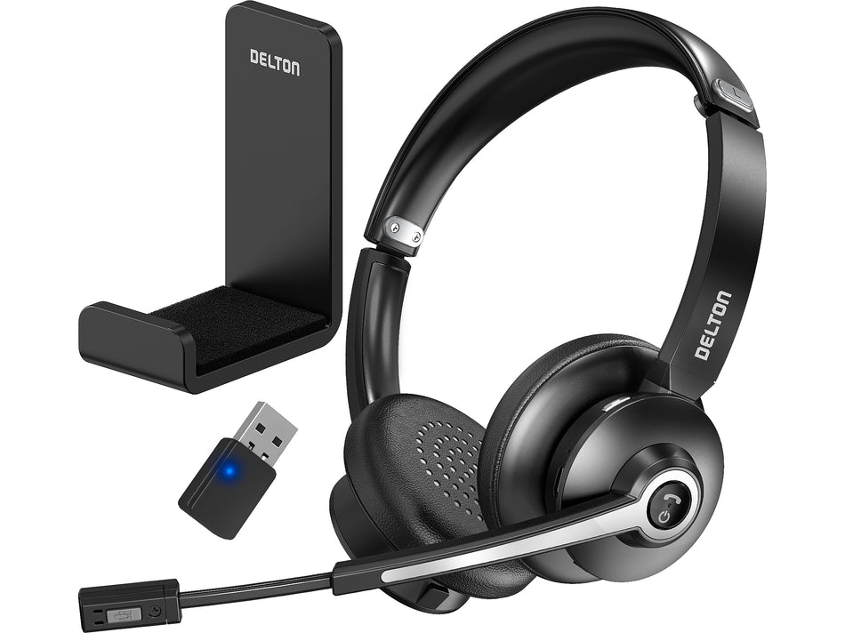 Delton 30X Wireless Noise Canceling Bluetooth Stereo Headset with Auto-Pair USB Dongle and Headset Hook