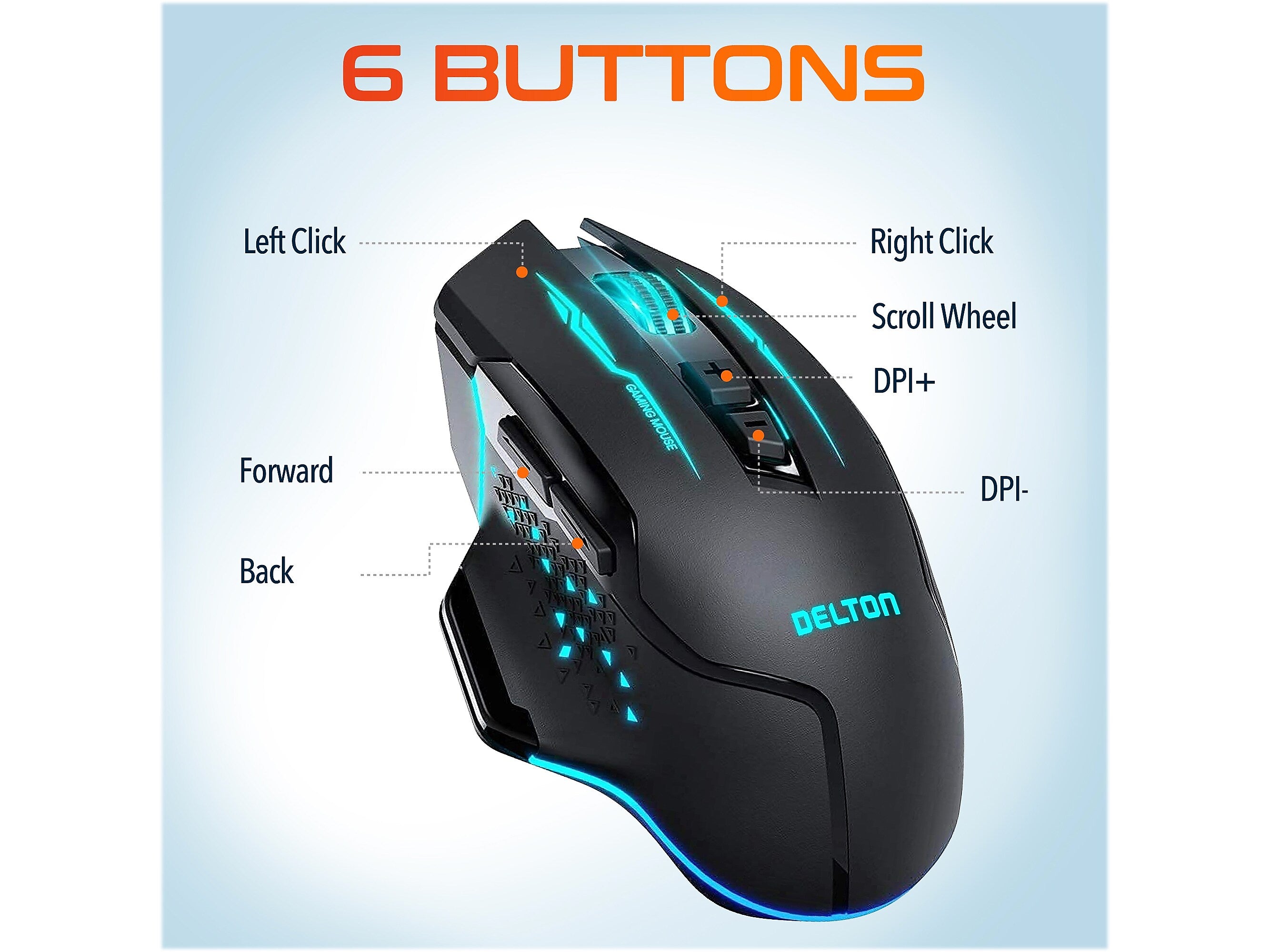 Delton G37 Wireless Optical Gaming Mouse, Black