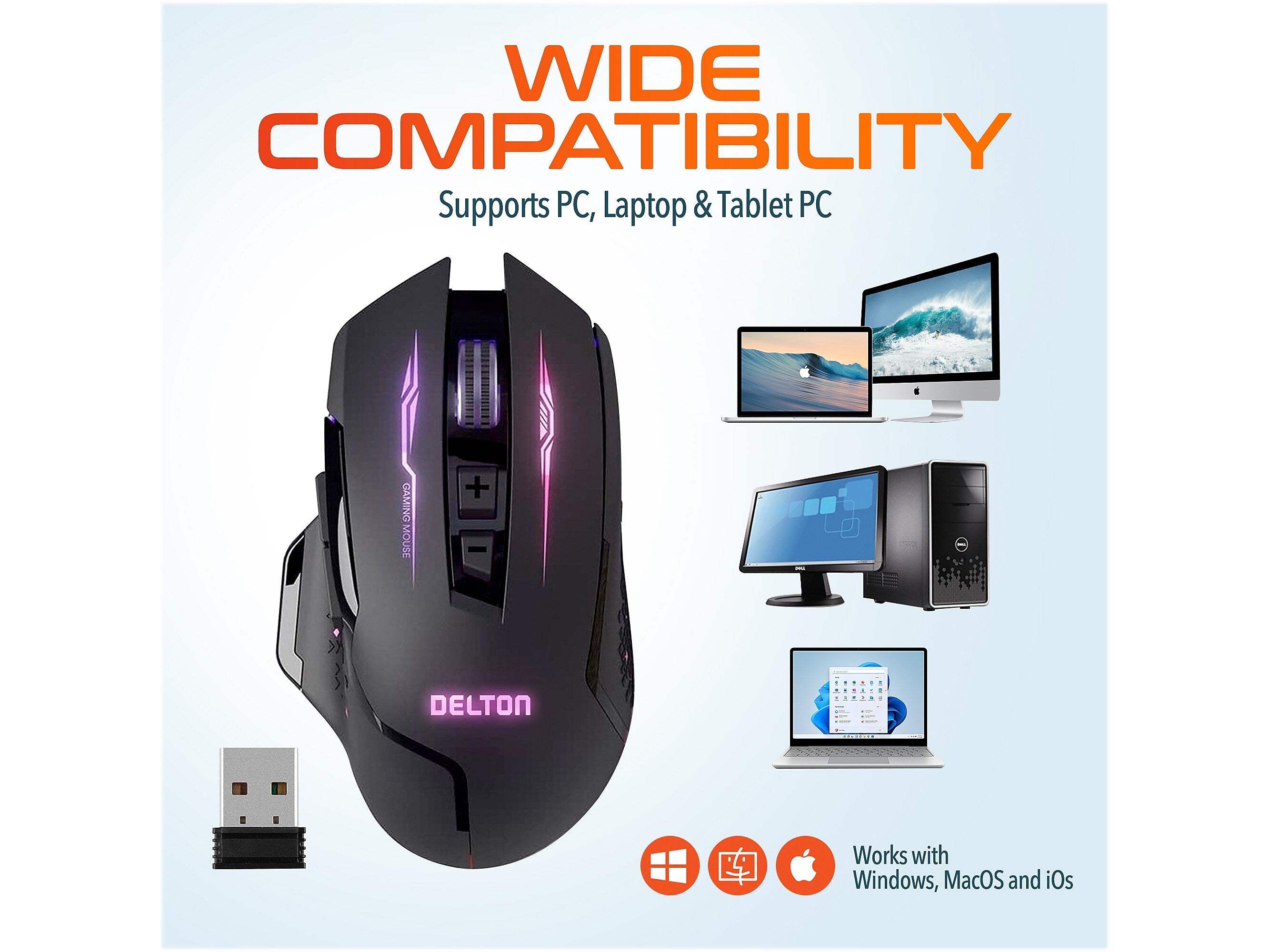 Delton G37 Wireless Optical Gaming Mouse, Black