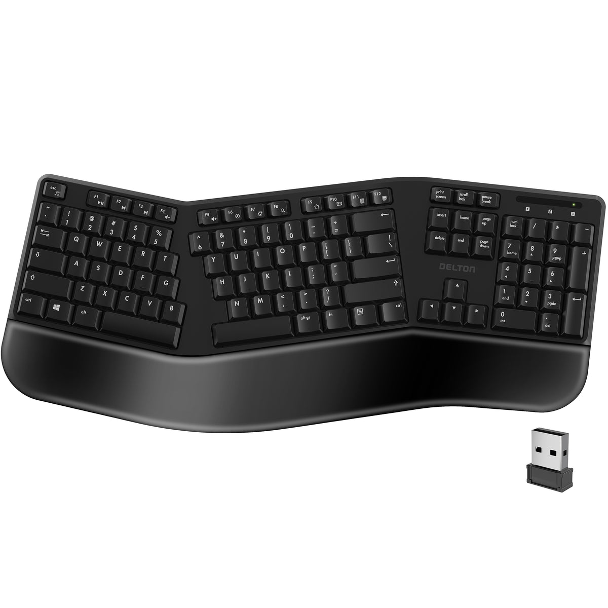 Delton KB200 Wireless Ergonomic Keyboard, Black