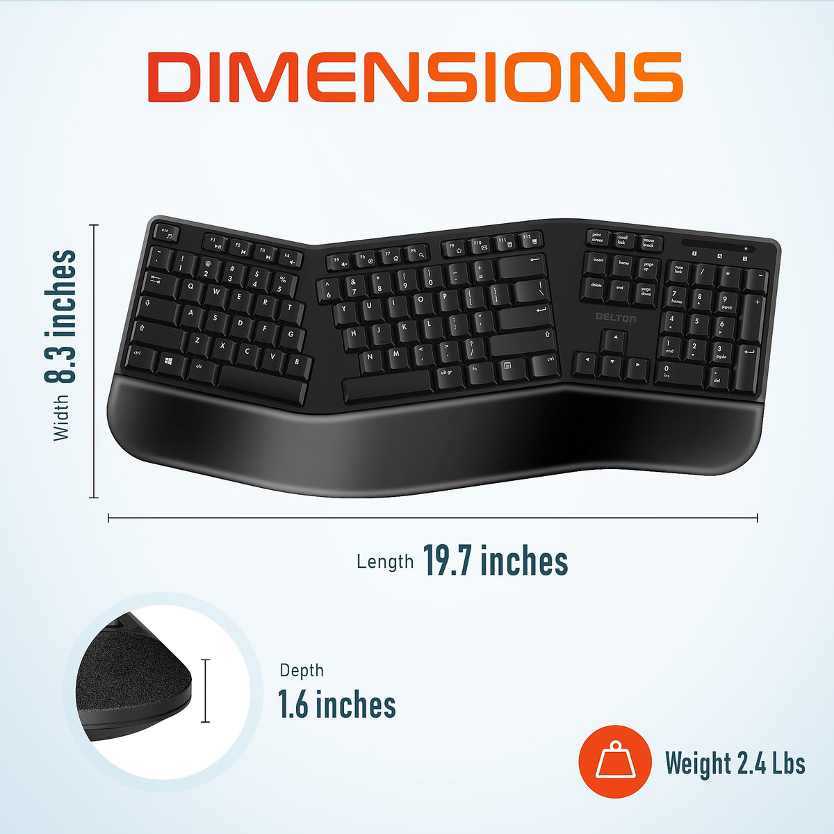 Delton KB200 Wireless Ergonomic Keyboard, Black