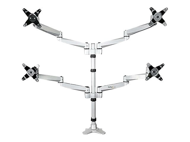 Desk Mount Quad Monitor Arm - 4 VESA Displays up to 27" -Premium Ergonomic Articulating Adjustable Pole Mount - Clamp/Grommet