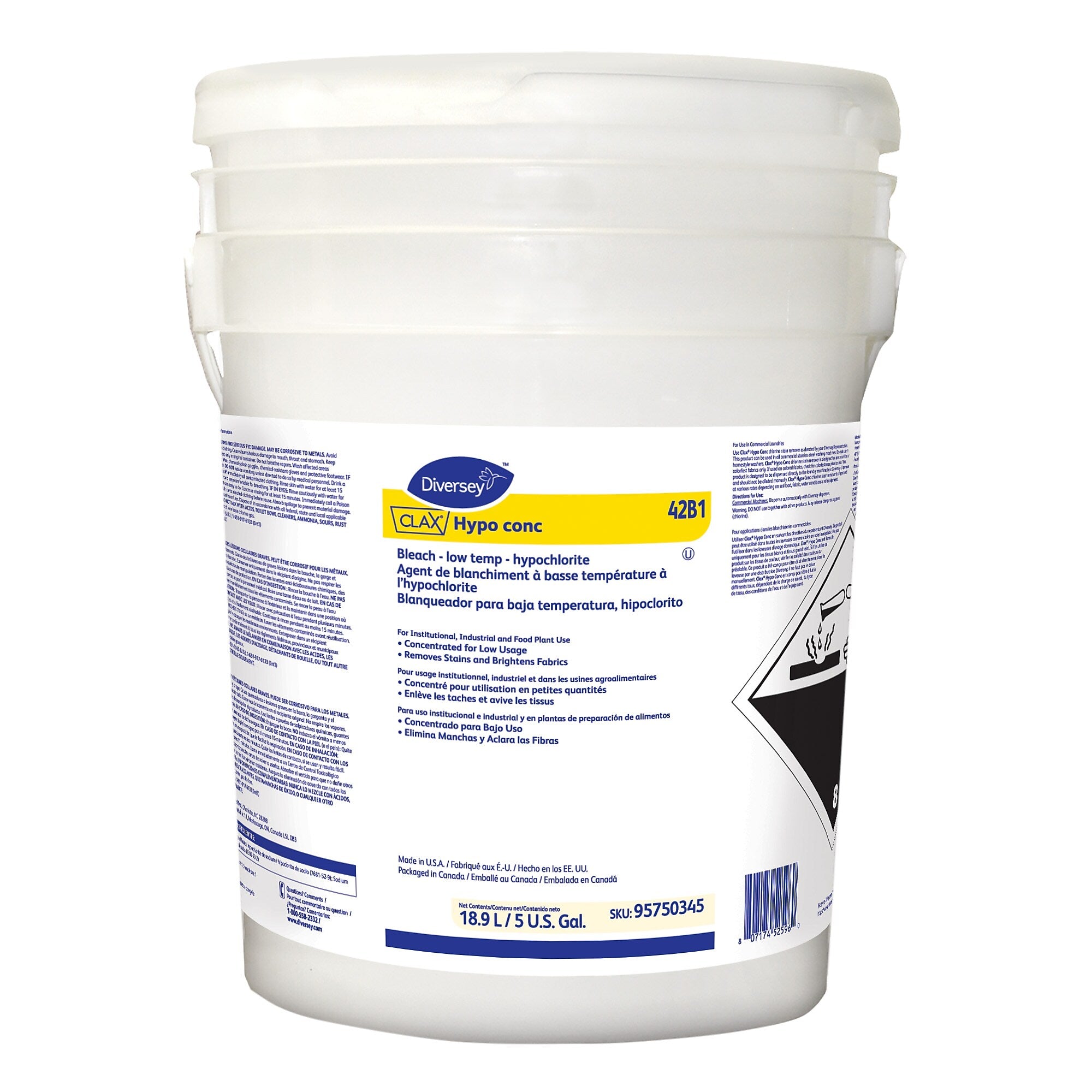 Diversey Clax Hypo conc 42B1 HE Liquid Laundry Detergent, 640 oz.