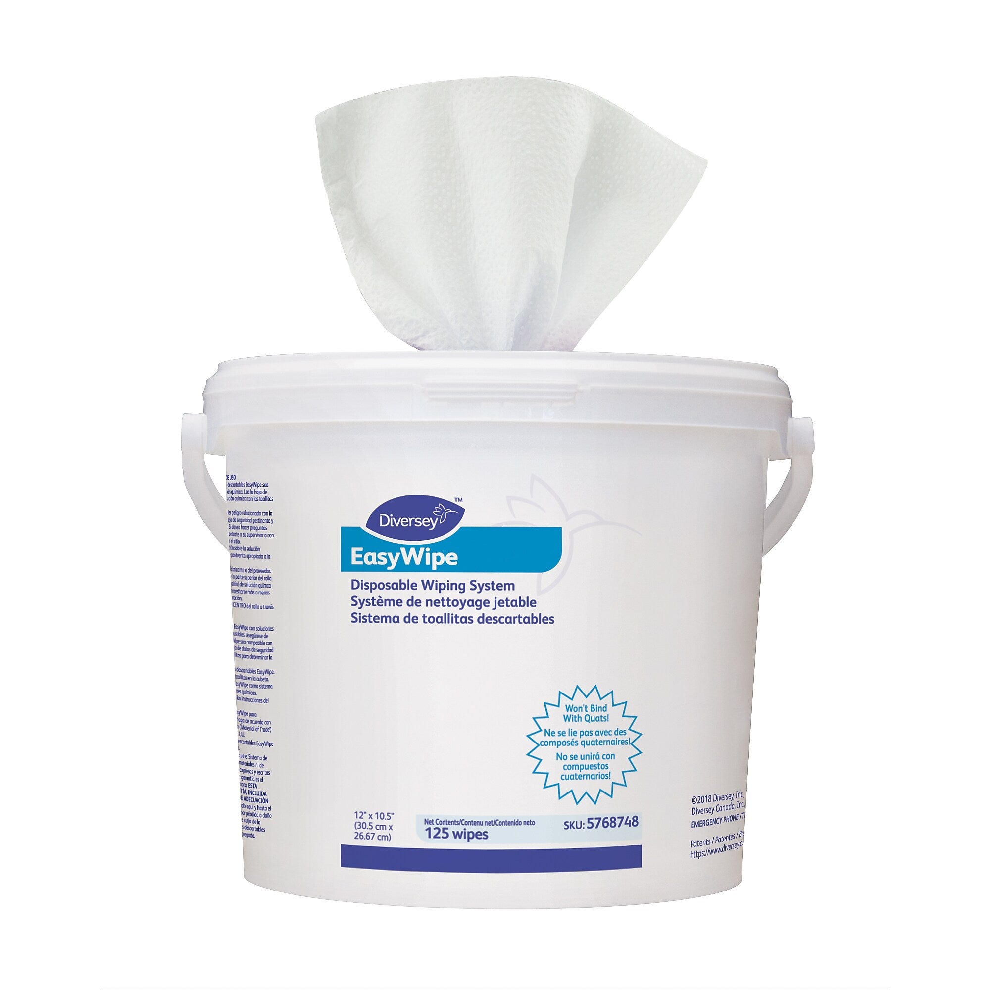 Diversey EasyWipe Dry Cloths, White, 120/Bucket, 6 Buckets/Carton