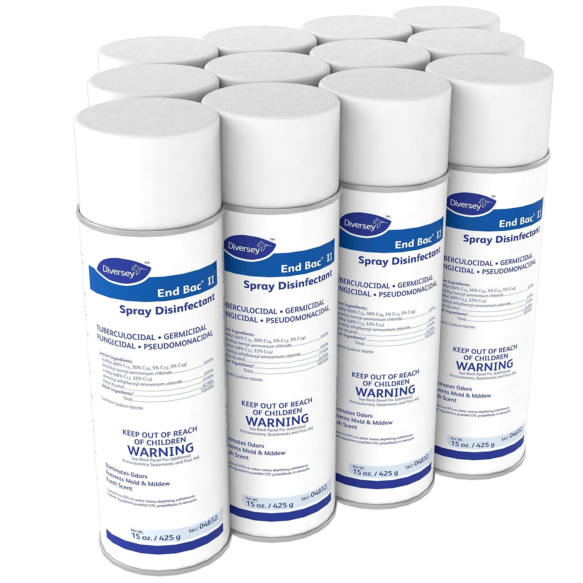 Diversey End Bac II Cleaner Disinfectant, Fresh Scent, 15 oz., 12/Carton