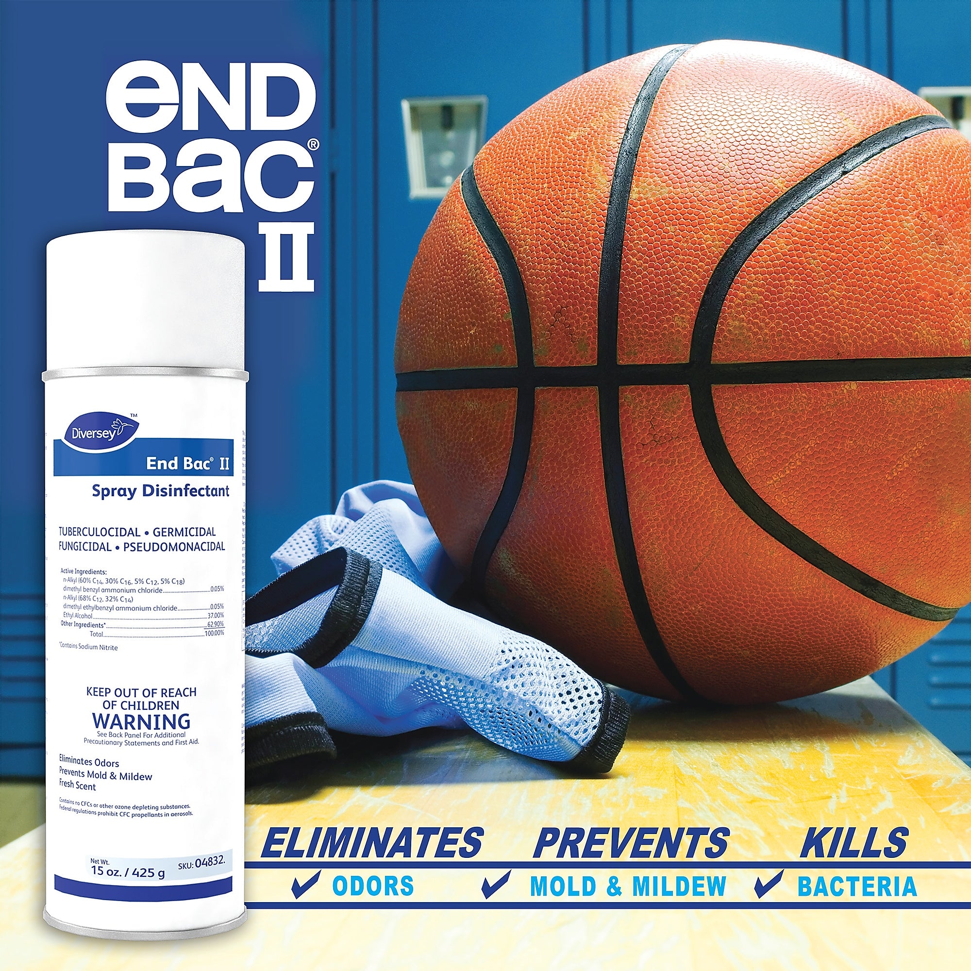 Diversey End Bac II Cleaner Disinfectant, Fresh Scent, 15 oz., 12/Carton
