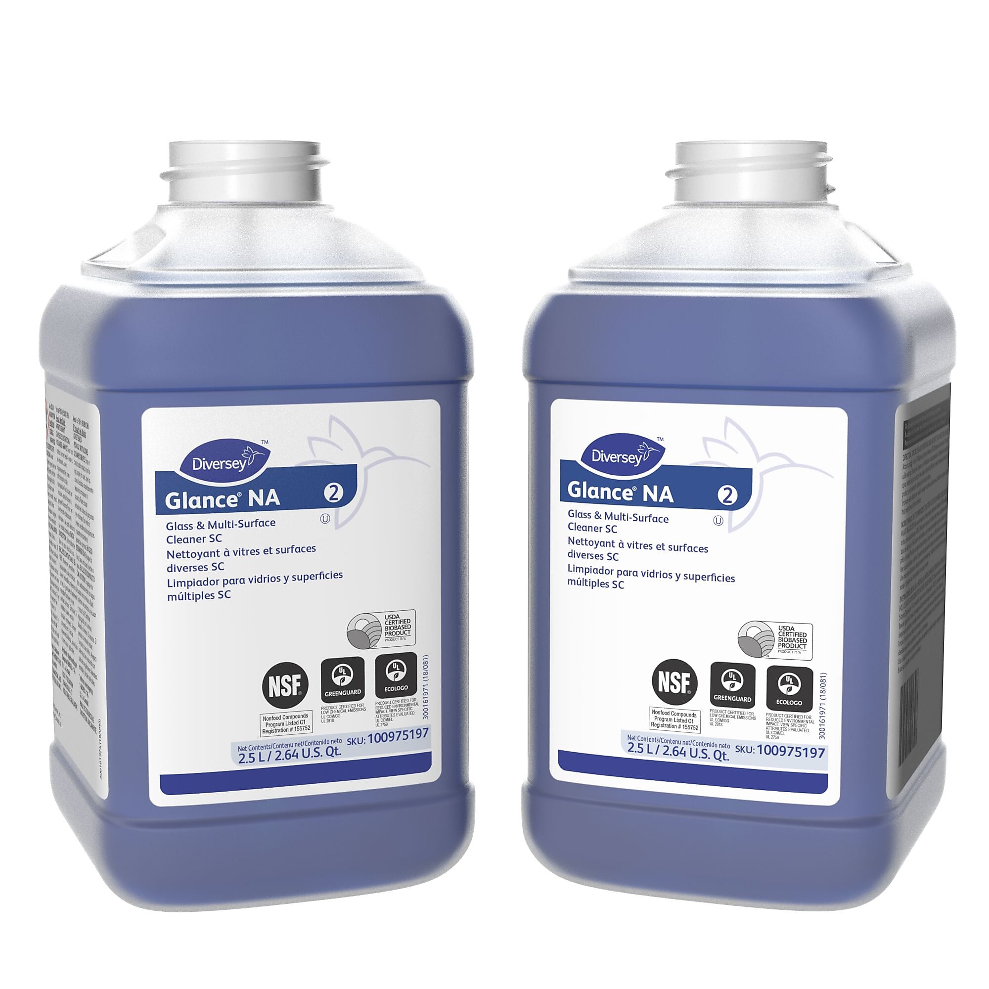 Diversey Glance NA Glass & Multi-Surface Cleaner for J-Fill, Refill, 2.5L, 2/Carton