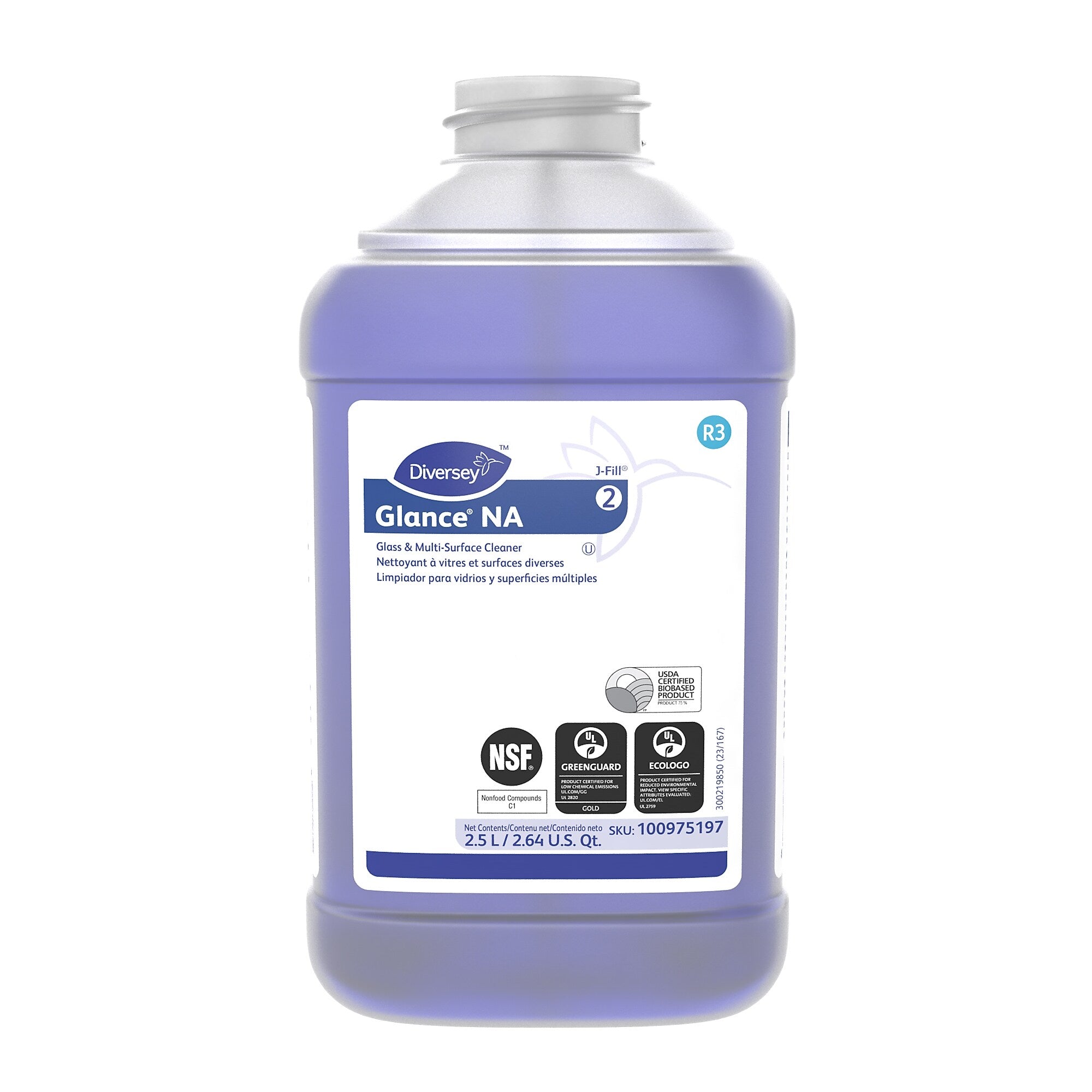 Diversey Glance NA Glass & Multi-Surface Cleaner for J-Fill, Refill, 2.5L, 2/Carton