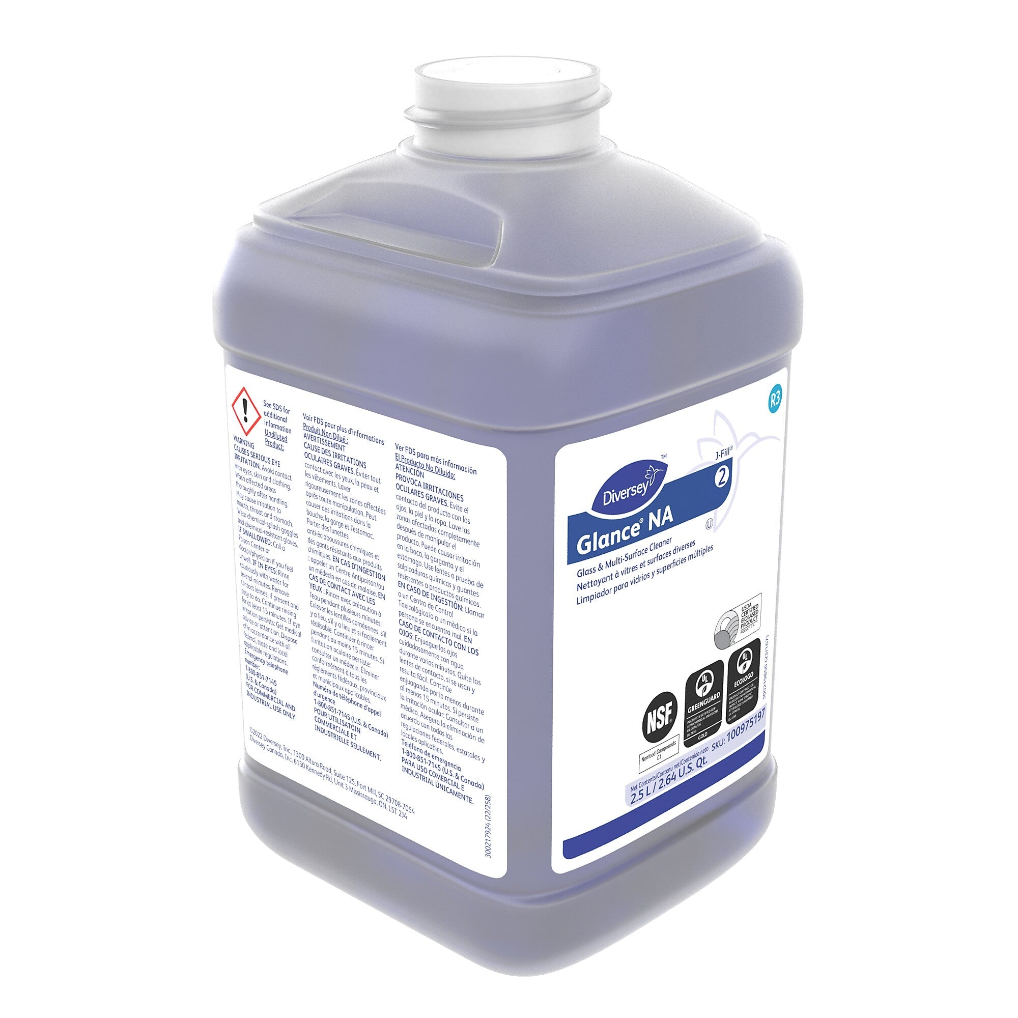 Diversey Glance NA Glass & Multi-Surface Cleaner for J-Fill, Refill, 2.5L, 2/Carton