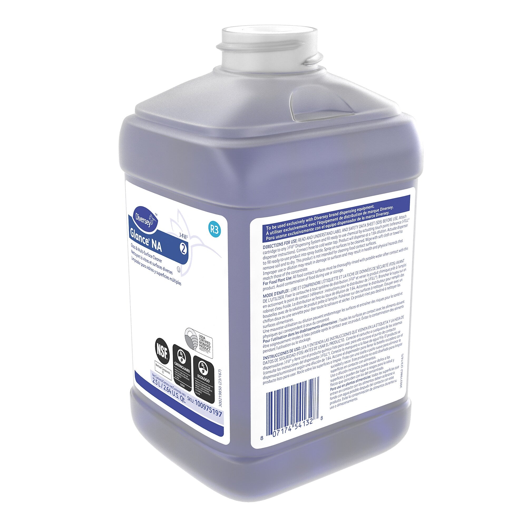 Diversey Glance NA Glass & Multi-Surface Cleaner for J-Fill, Refill, 2.5L, 2/Carton