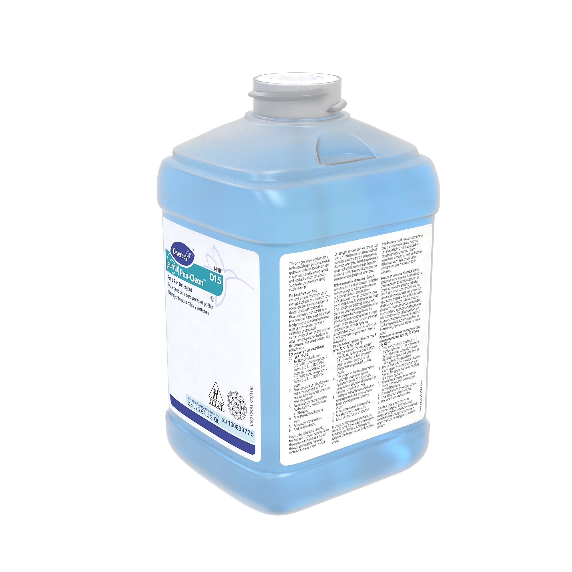 Diversey SUMA Pan-Clean D1.5 Detergent for Diversey J-Fill, Floral Woody Scent, 84.5 oz., 2/Carton