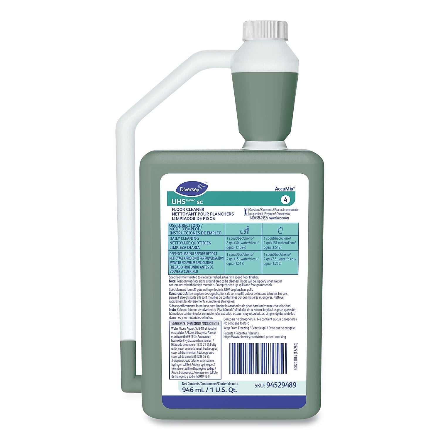 Diversey UHS Floor Cleaner Degreaser, 32 oz., 6/Carton