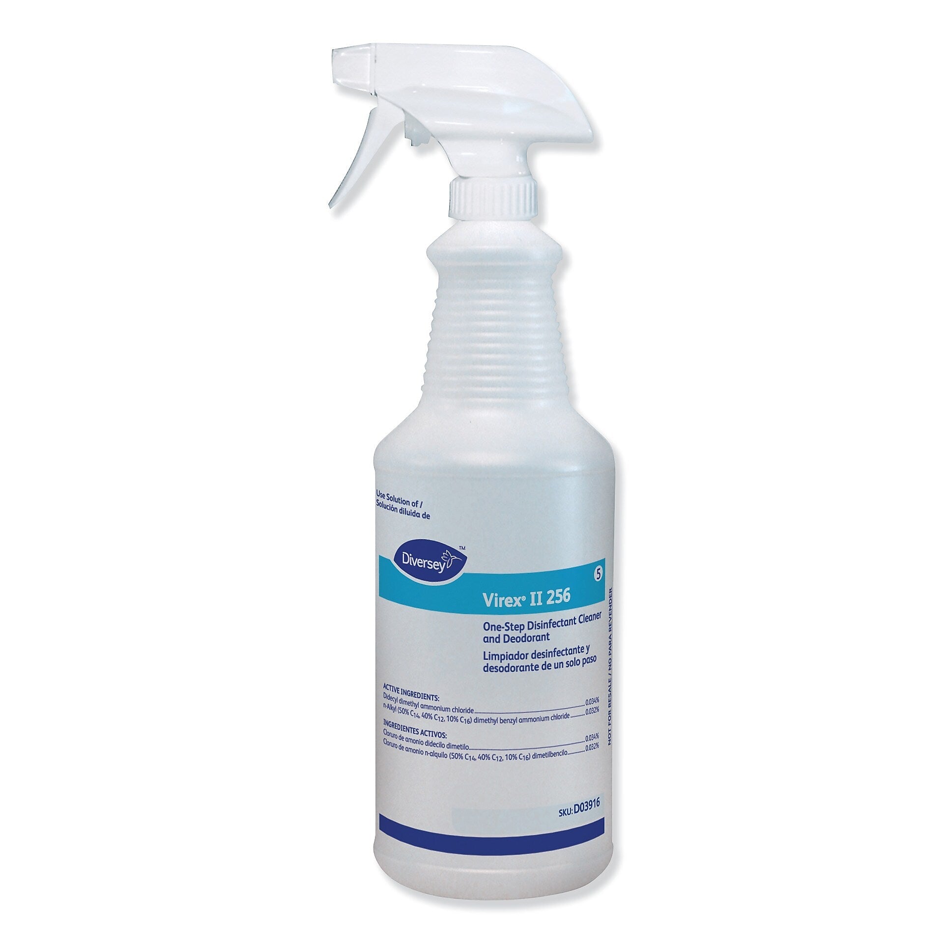 Diversey Virex II 256 32 oz. Spray Bottle with Trigger, Clear/Blue, 12/Carton