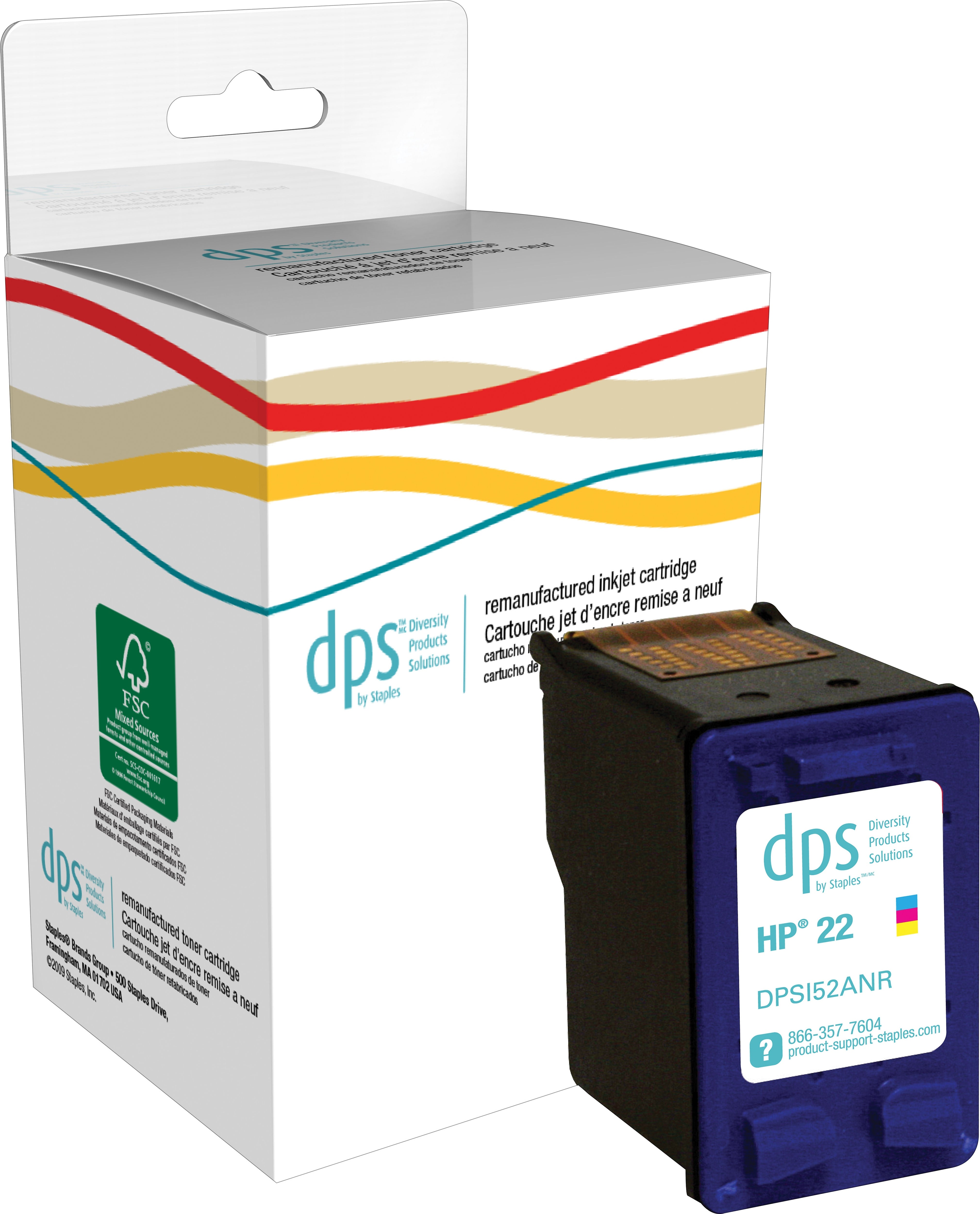Diversity Products Solutions by Staples Remanufactured Tri-Color Standard Yield Ink Cartridge Replacement for HP 22