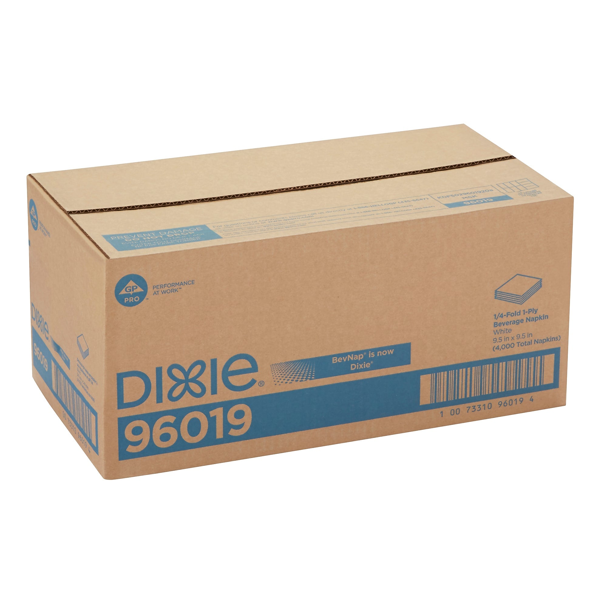 Dixie 1/4-Fold 1-Ply Beverage Napkin by GP PRO, White, 500 Napkins/Pack, 8 Packs/Case