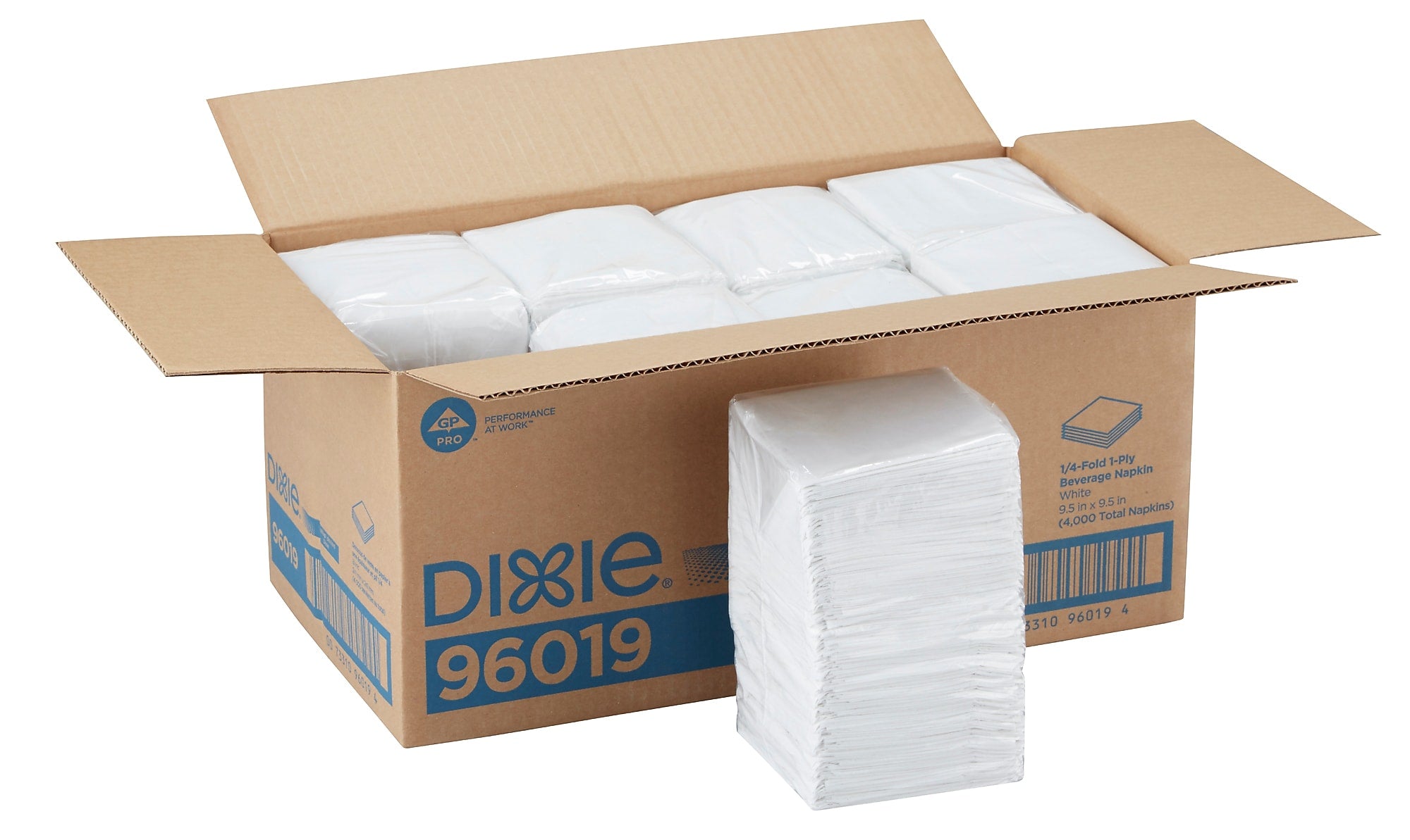Dixie 1/4-Fold 1-Ply Beverage Napkin by GP PRO, White, 500 Napkins/Pack, 8 Packs/Case
