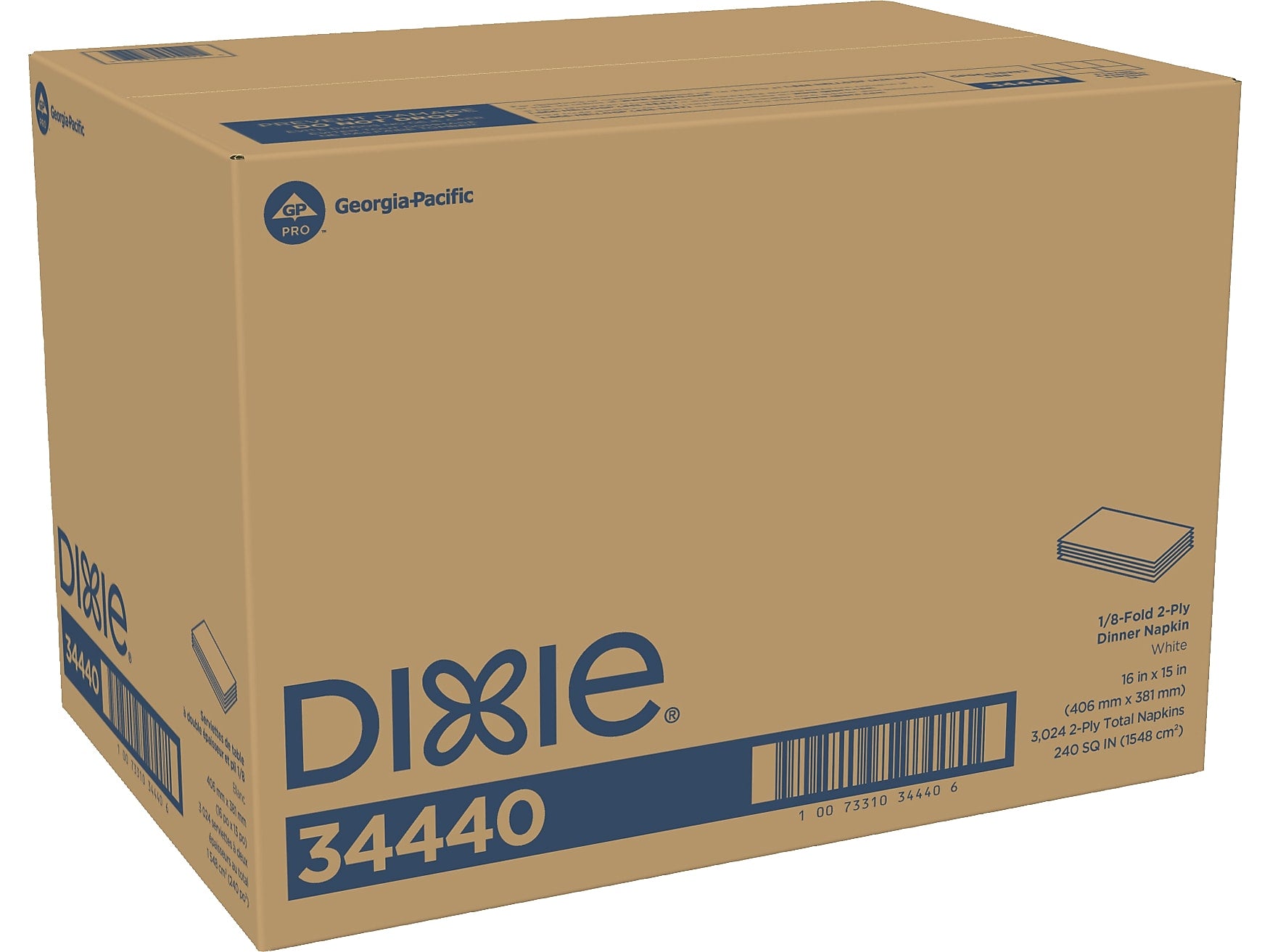 Dixie Dinner Napkin, 2-ply, White, 3024 Napkins/Pack