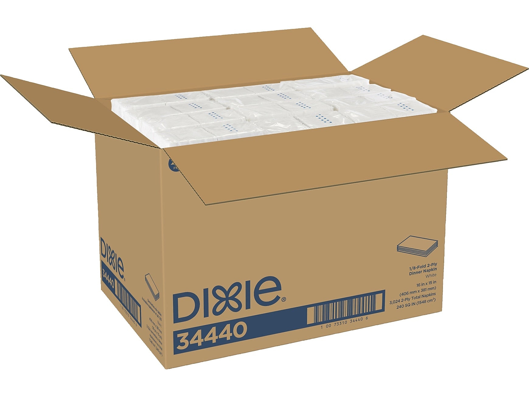 Dixie Dinner Napkin, 2-ply, White, 3024 Napkins/Pack