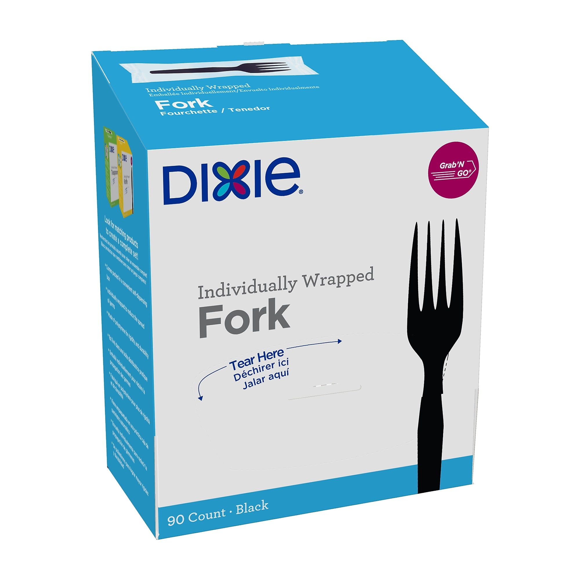 Dixie Grab 'N Go Individually Wrapped Medium-Weight Fork, Dispenser Box, Black, 90/Pack