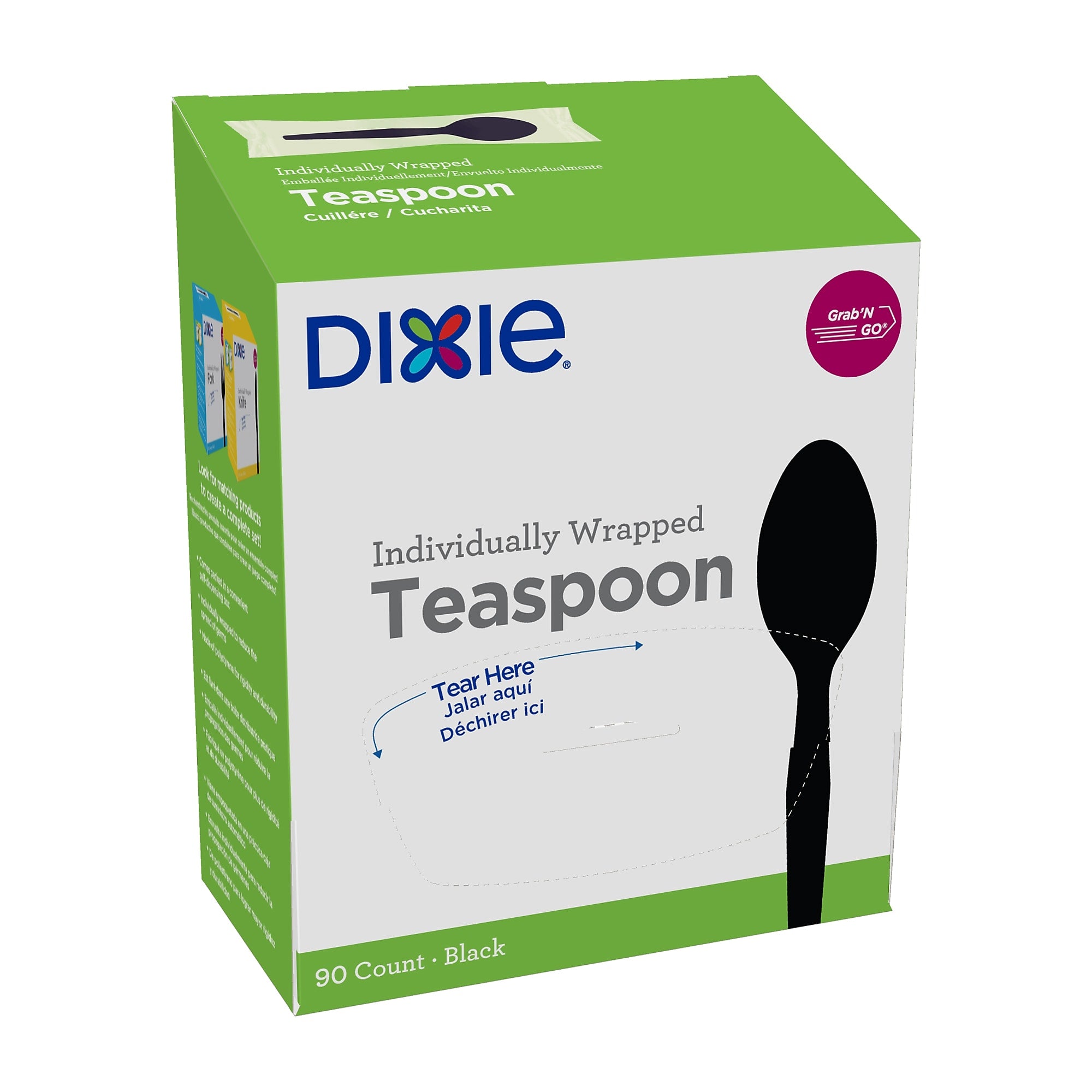 Dixie Grab 'N Go Individually Wrapped Medium-Weight Spoon, Dispenser Box, Black, 90/Pack