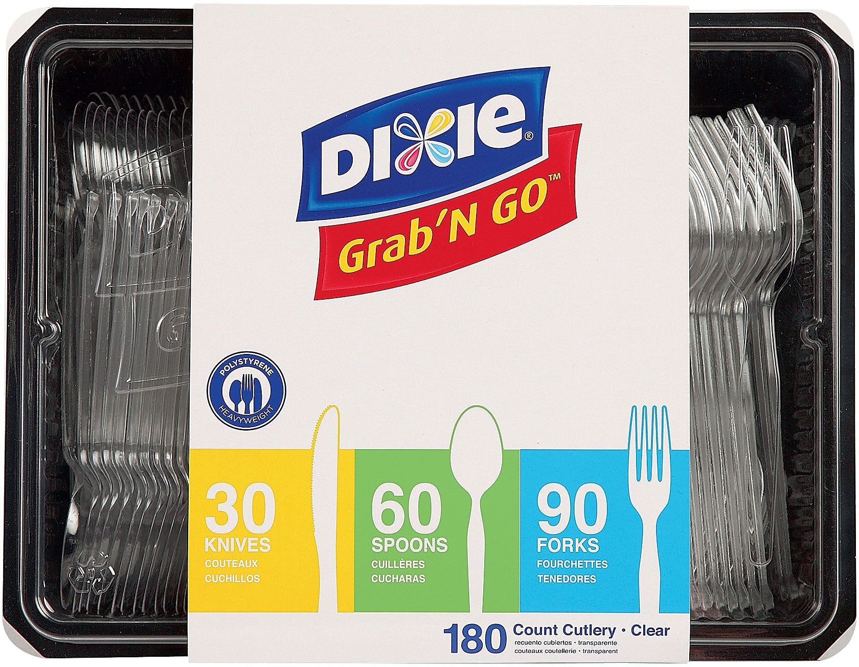 Dixie Grab'N Go Plastic Assorted Cutlery Keeper, Heavy-Weight, Clear, 180/Pack