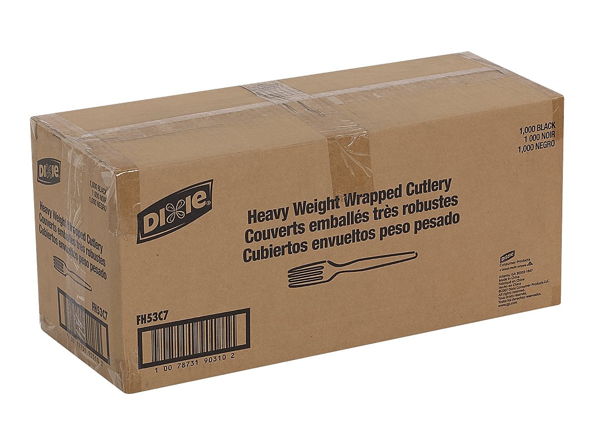 Dixie Individually Wrapped Plastic Fork, Heavy-Weight, Black, 1000/Carton