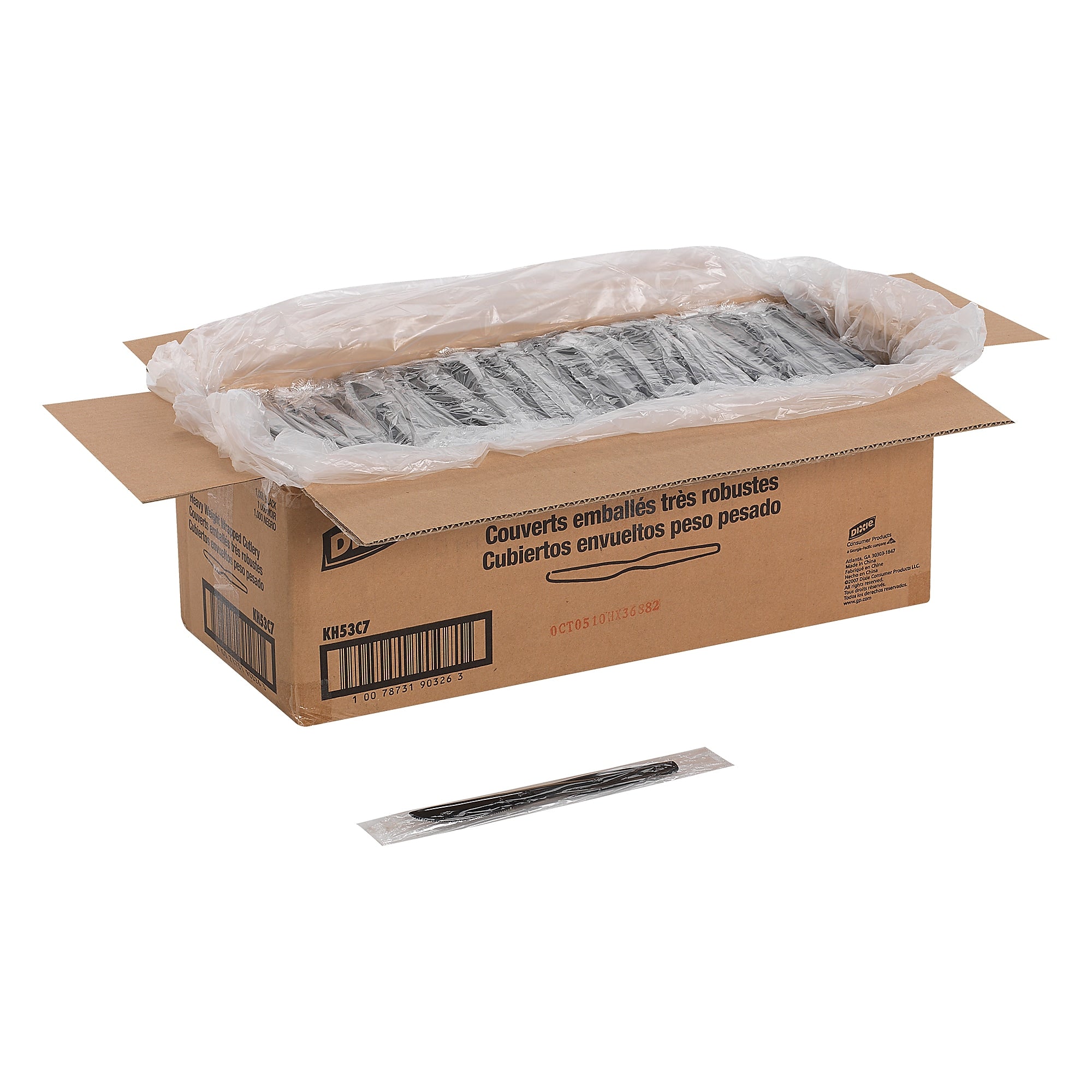 Dixie Individually Wrapped Plastic Knife, Heavy-Weight, Black, 1000/Carton