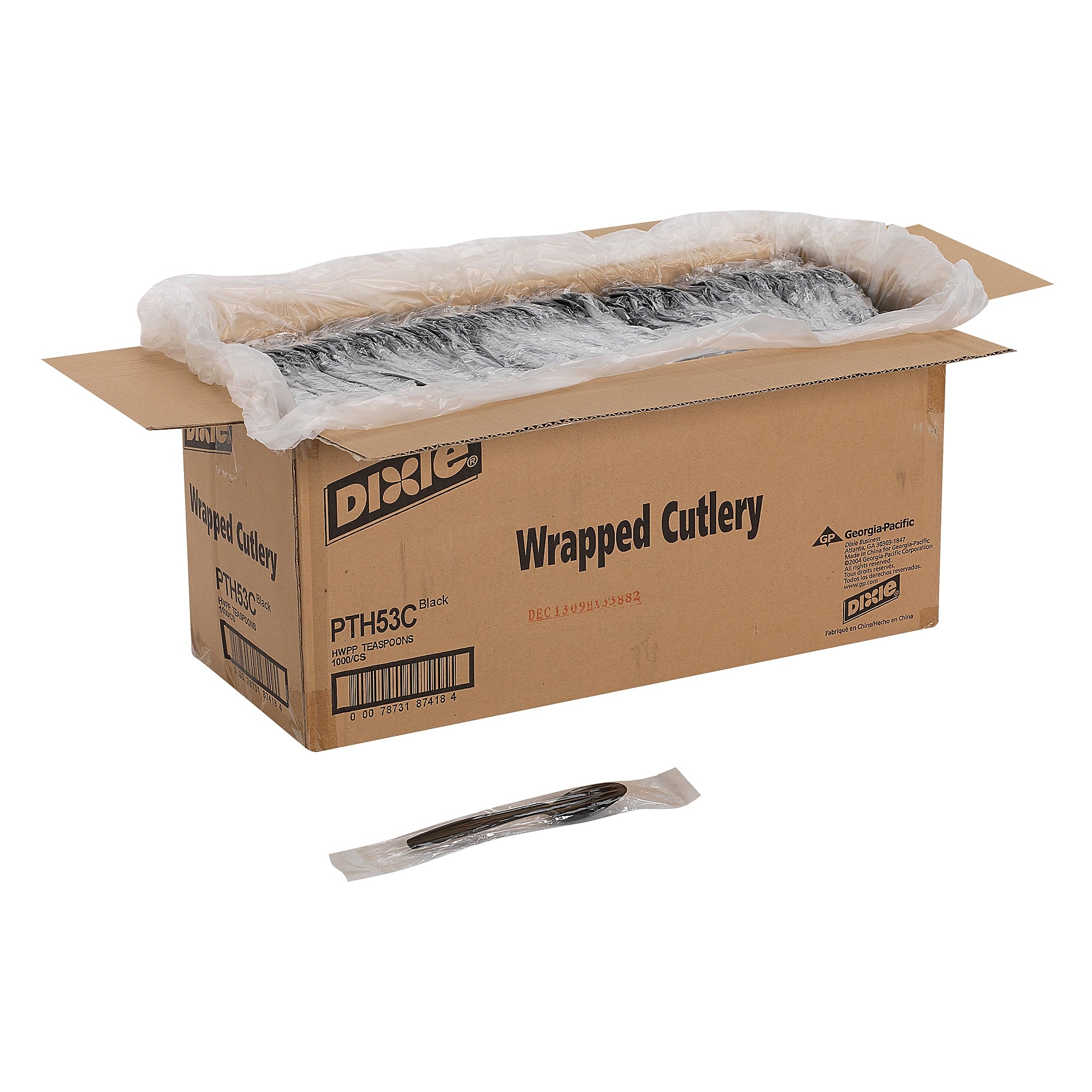 Dixie Individually Wrapped Plastic Teaspoon, Heavy-Weight, Black, 1000/Carton