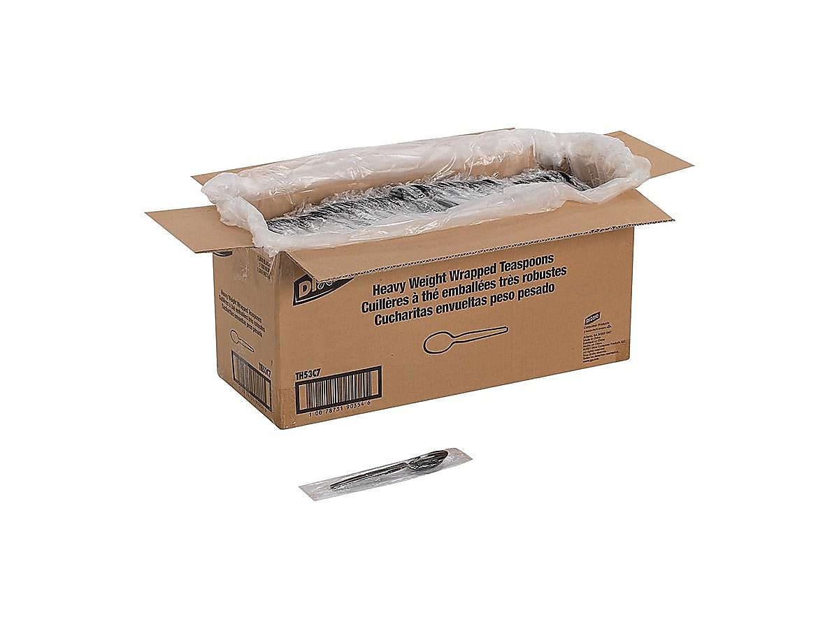 Dixie Individually Wrapped Plastic Teaspoon, Heavy-Weight, Black, 1000/Carton