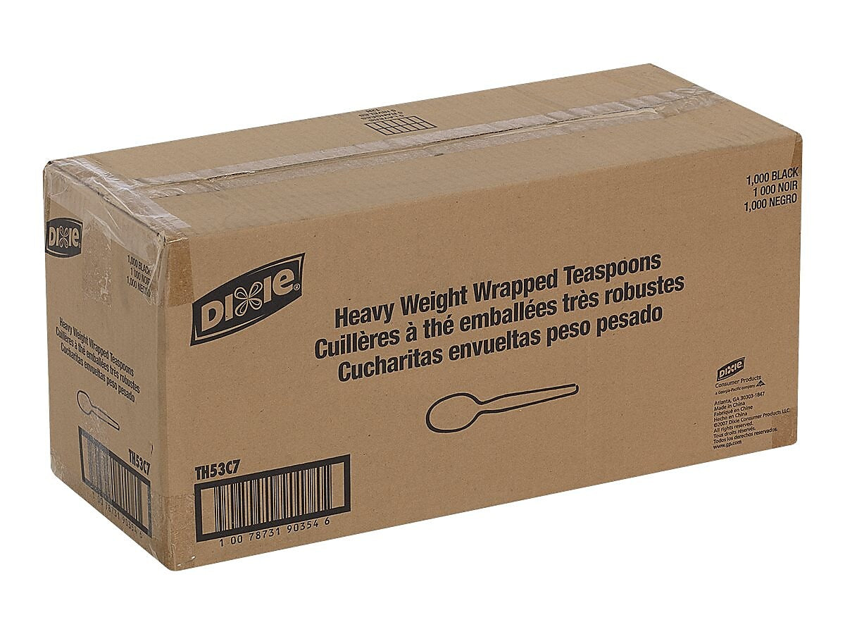 Dixie Individually Wrapped Plastic Teaspoon, Heavy-Weight, Black, 1000/Carton
