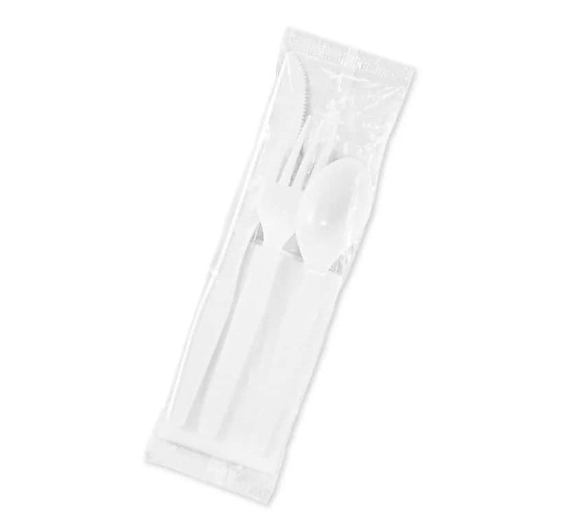 Dixie Individually Wrapped Polystyrene Cutlery Set, Medium-Weight, White, 4 Pieces/Set, 250/Carton
