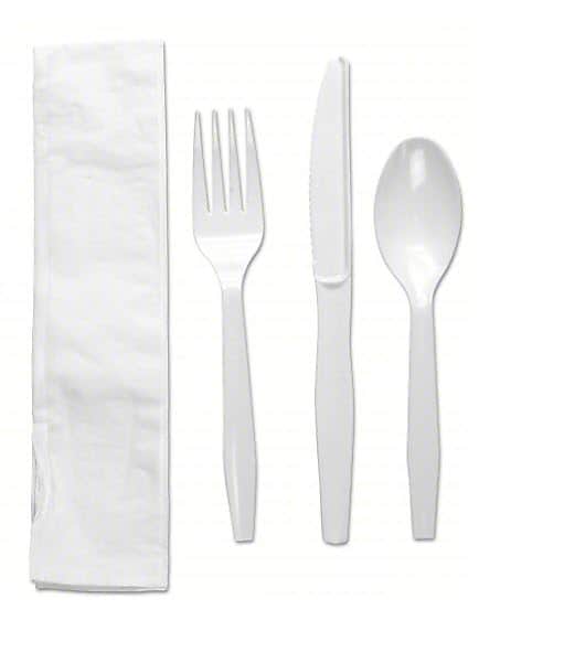 Dixie Individually Wrapped Polystyrene Cutlery Set, Medium-Weight, White, 4 Pieces/Set, 250/Carton